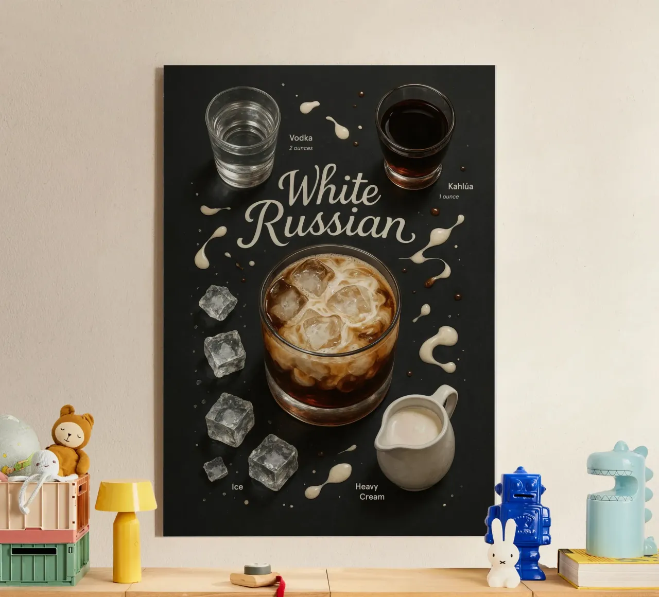White Russian Poster – Creamy Retro Vodka Dessert Cocktail plexiglas de Lootprint
