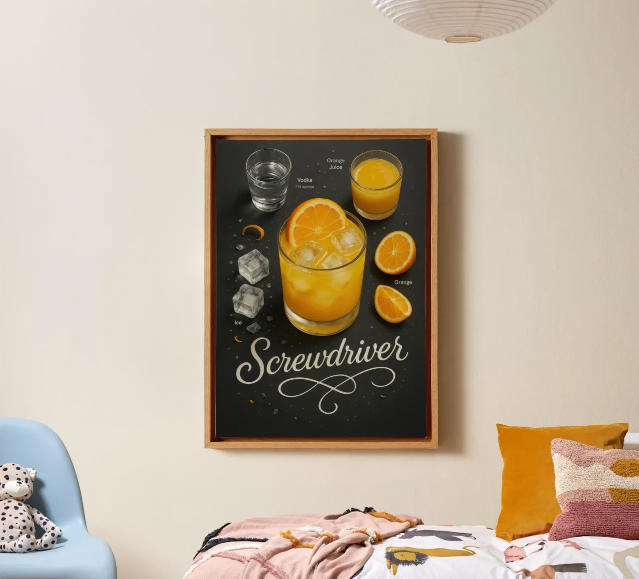 Screwdriver Cocktail Poster – Vodka and Orange Juice tela con Cornice a cassetta da Lootprint