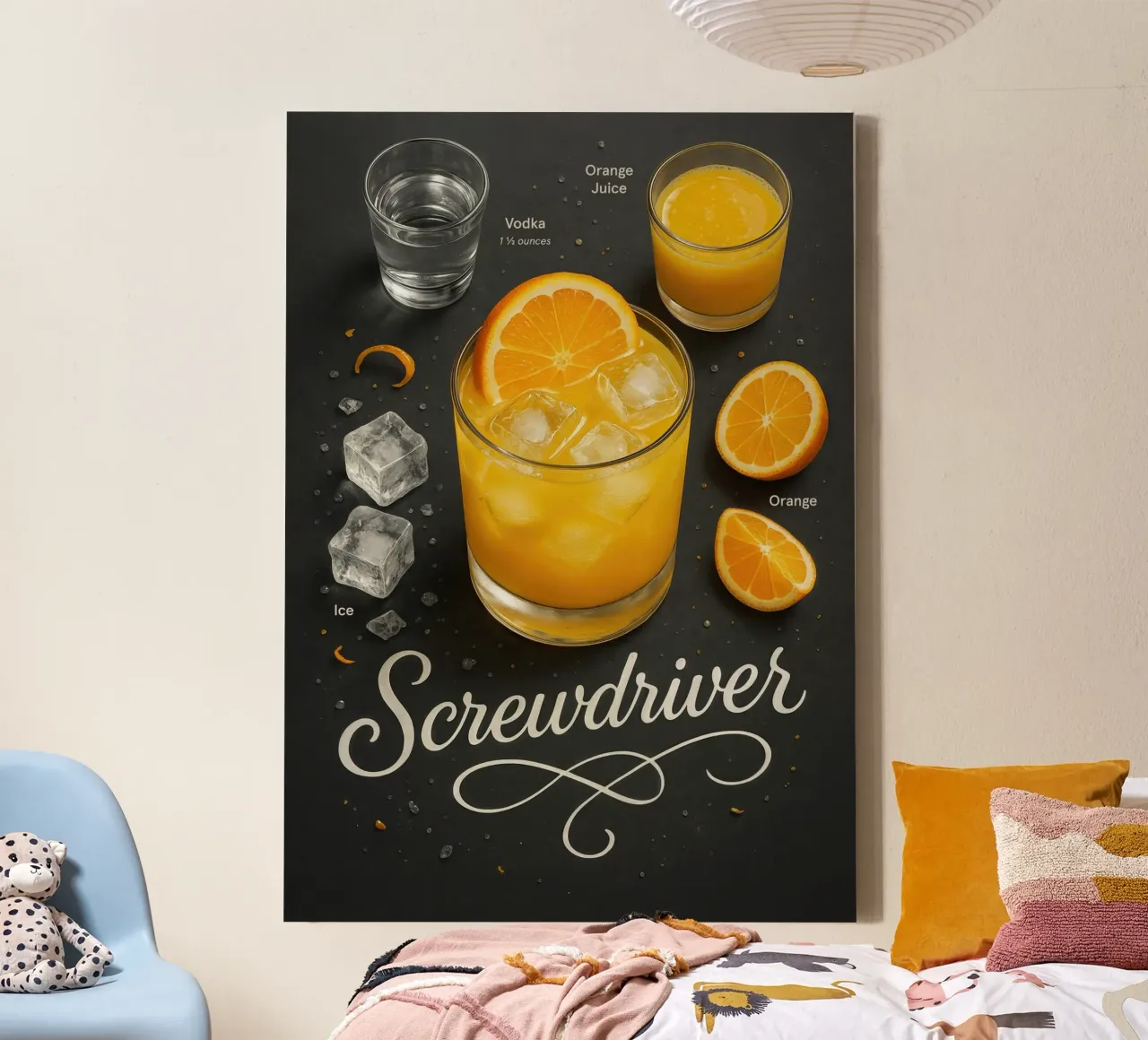 Screwdriver Cocktail Poster – Vodka and Orange Juice tela con Cornice a cassetta da Lootprint