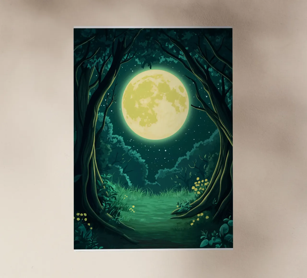 La luna piena su una radura della foresta di notte pellicola backlit da pixelbull - medieval art and more