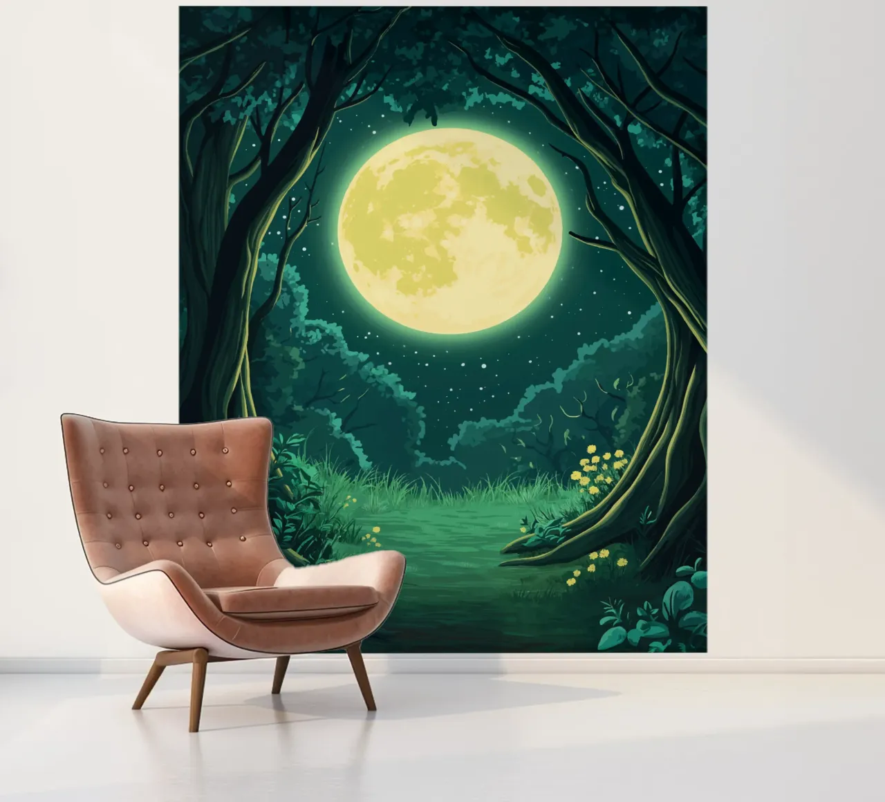 Luna llena sobre un claro del bosque por la noche papel para pared de pixelbull - medieval art and more