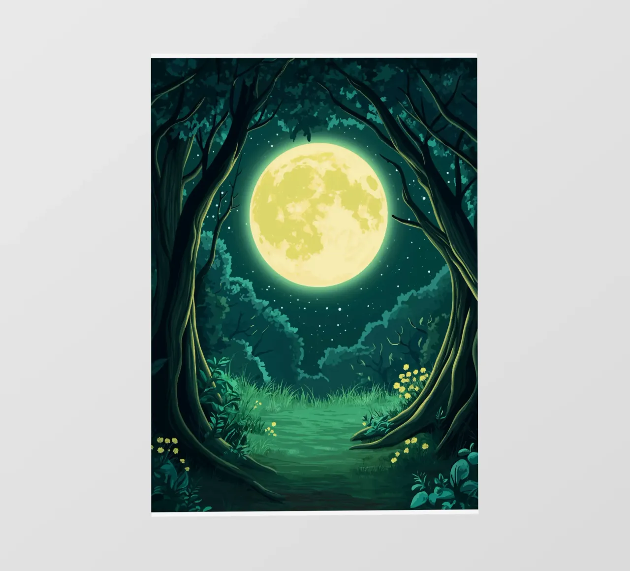Luna llena sobre un claro del bosque por la noche papel para pared de pixelbull - medieval art and more