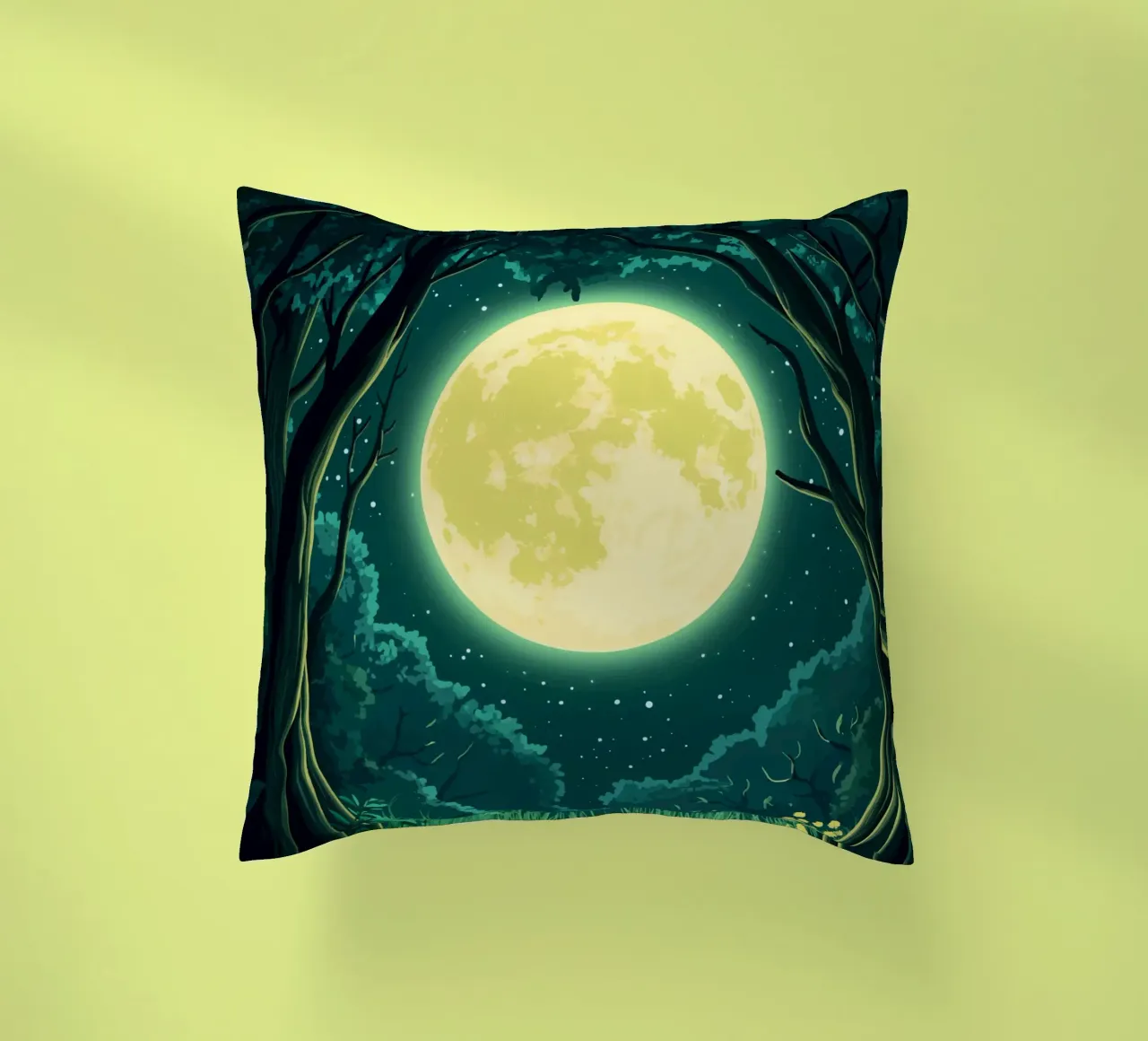 Full moon over a forest clearing at night decorative cushion by pixelbull - medieval art and more