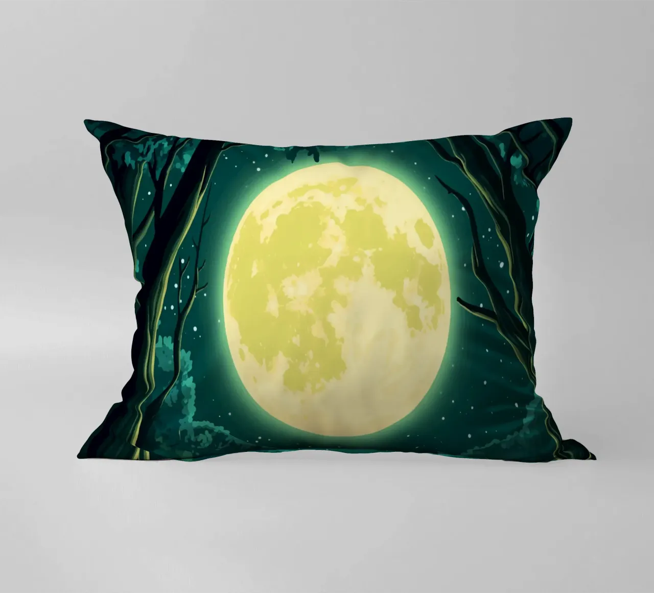 Full moon over a forest clearing at night decorative cushion by pixelbull - medieval art and more