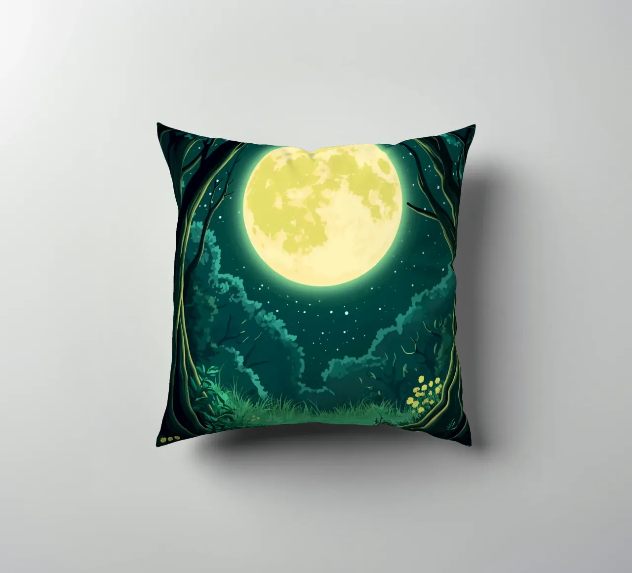 Full moon over a forest clearing at night decorative cushion by pixelbull - medieval art and more