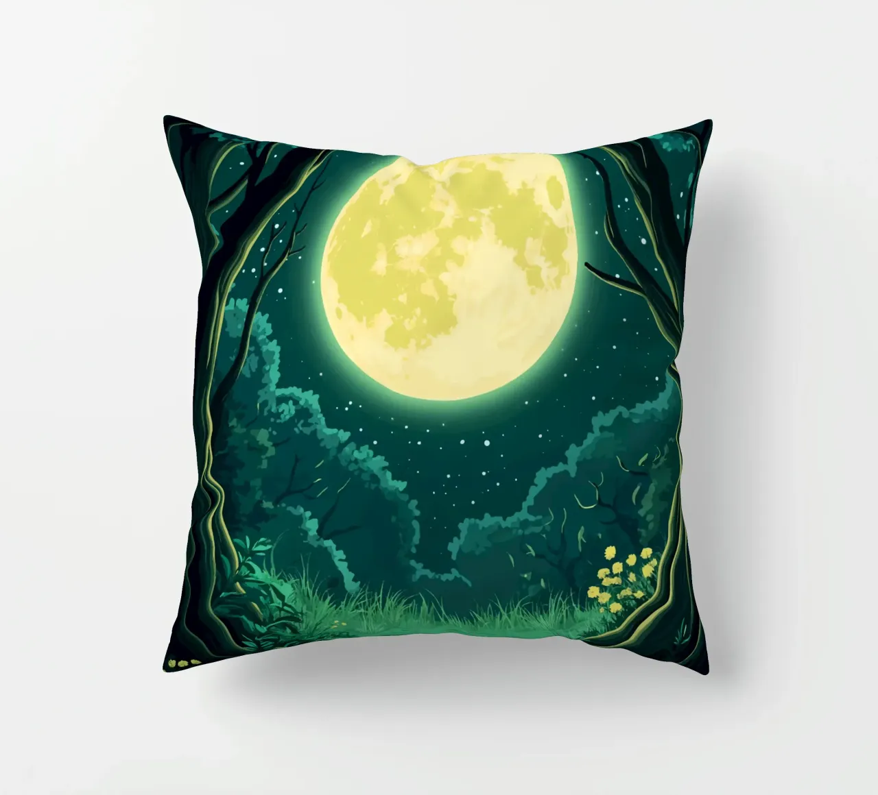Full moon over a forest clearing at night decorative cushion by pixelbull - medieval art and more