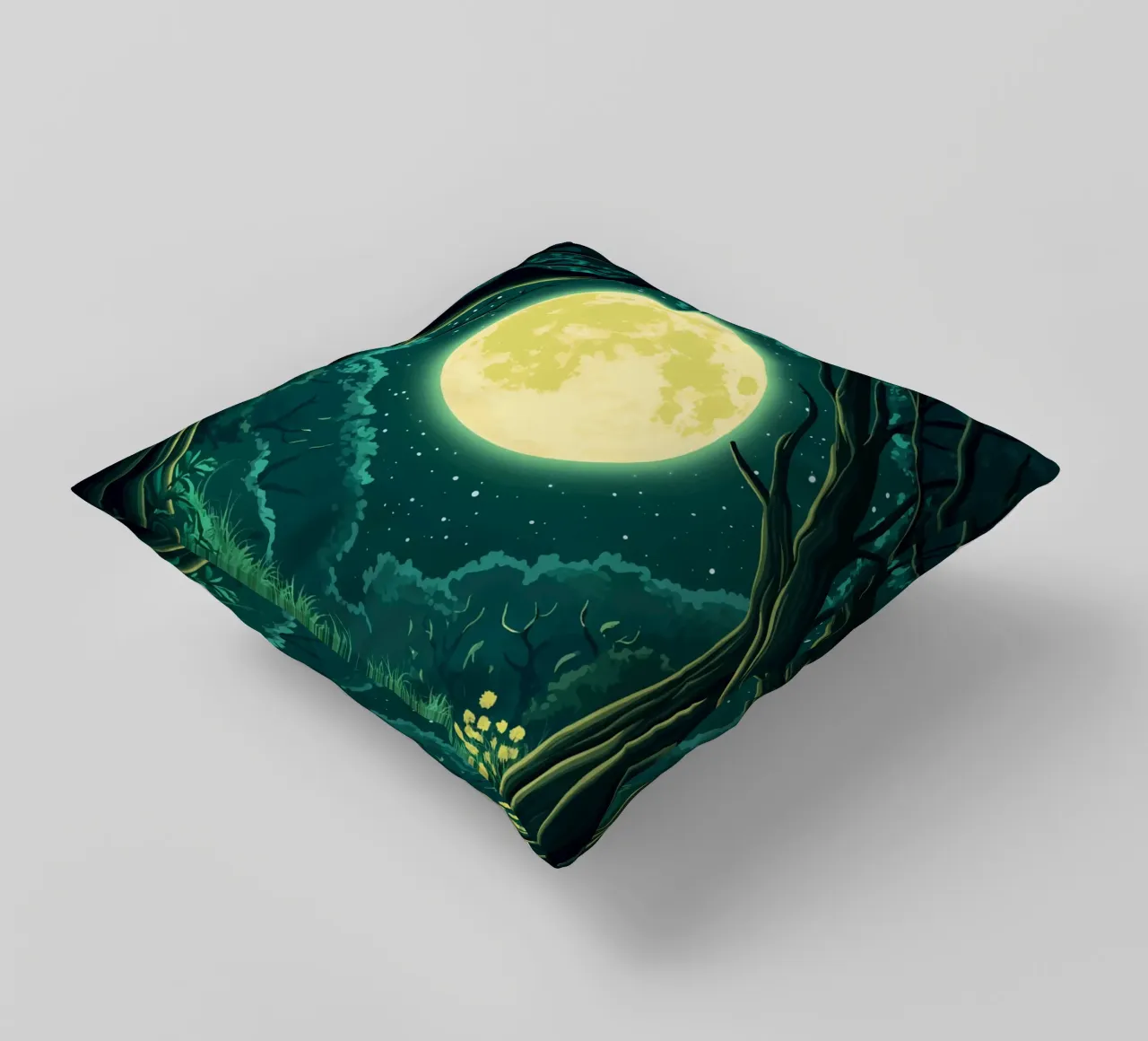 Full moon over a forest clearing at night decorative cushion by pixelbull - medieval art and more