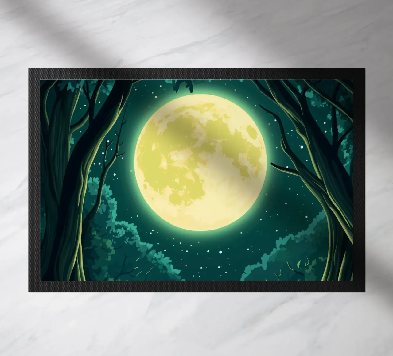 La luna piena su una radura della foresta di notte zerbino da pixelbull - medieval art and more