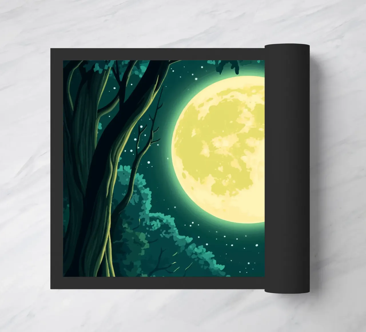 La luna piena su una radura della foresta di notte zerbino da pixelbull - medieval art and more