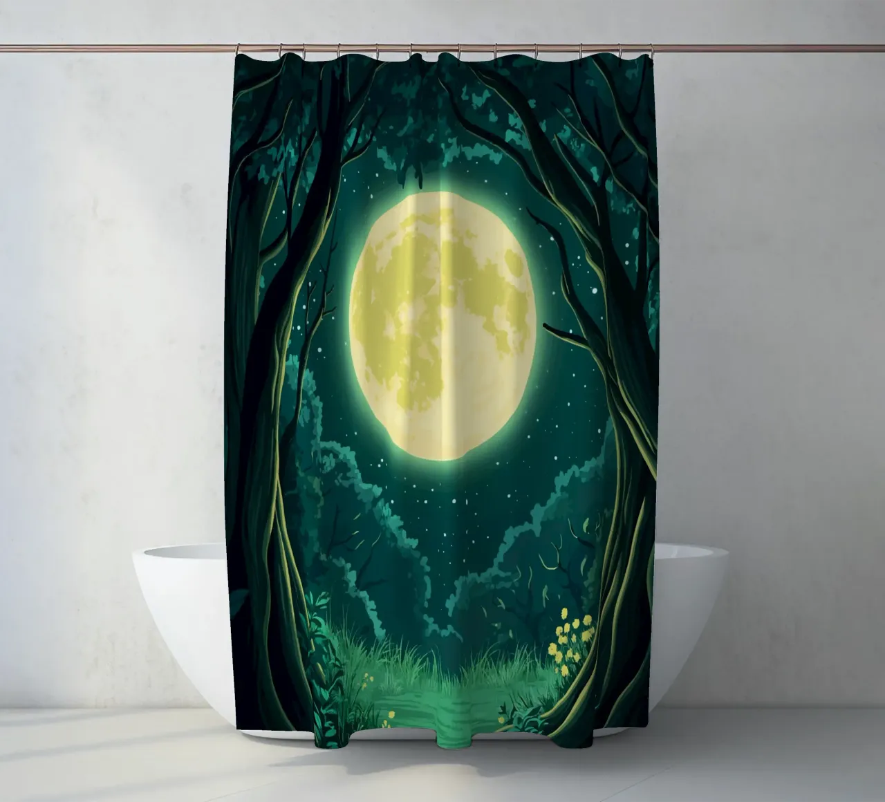 Pleine lune au-dessus d'une clairière nocturne rideau de douche de pixelbull - medieval art and more