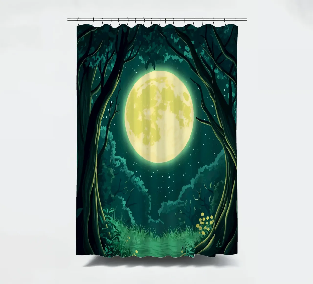 Pleine lune au-dessus d'une clairière nocturne rideau de douche de pixelbull - medieval art and more