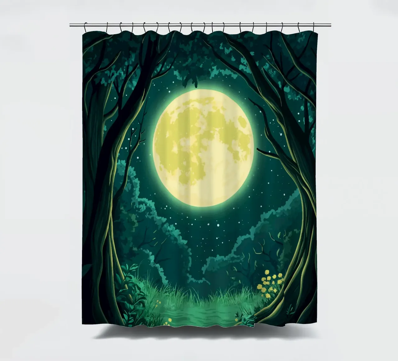 Pleine lune au-dessus d'une clairière nocturne rideau de douche de pixelbull - medieval art and more