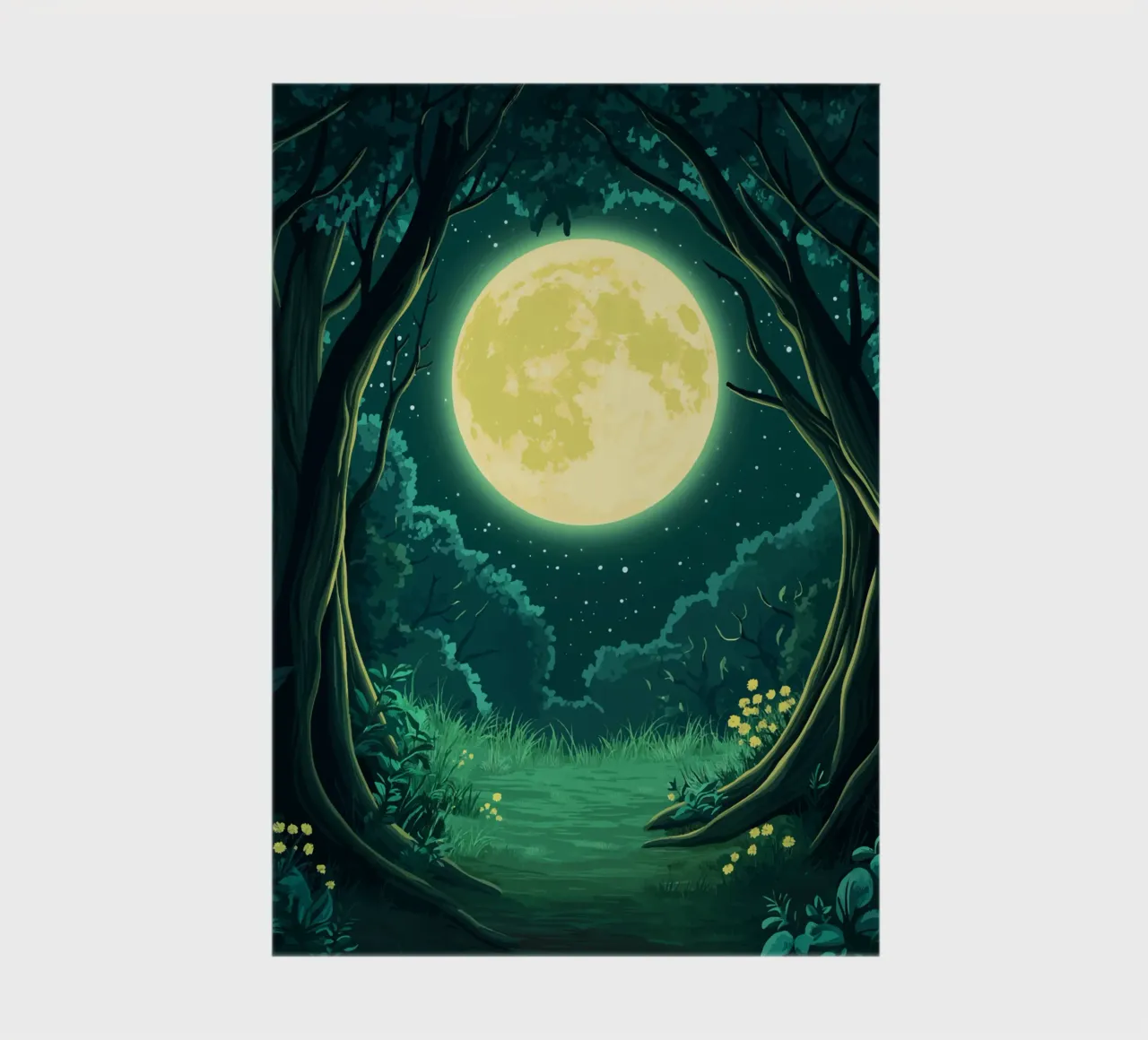 Full moon over a forest clearing at night notebook by pixelbull - medieval art and more
