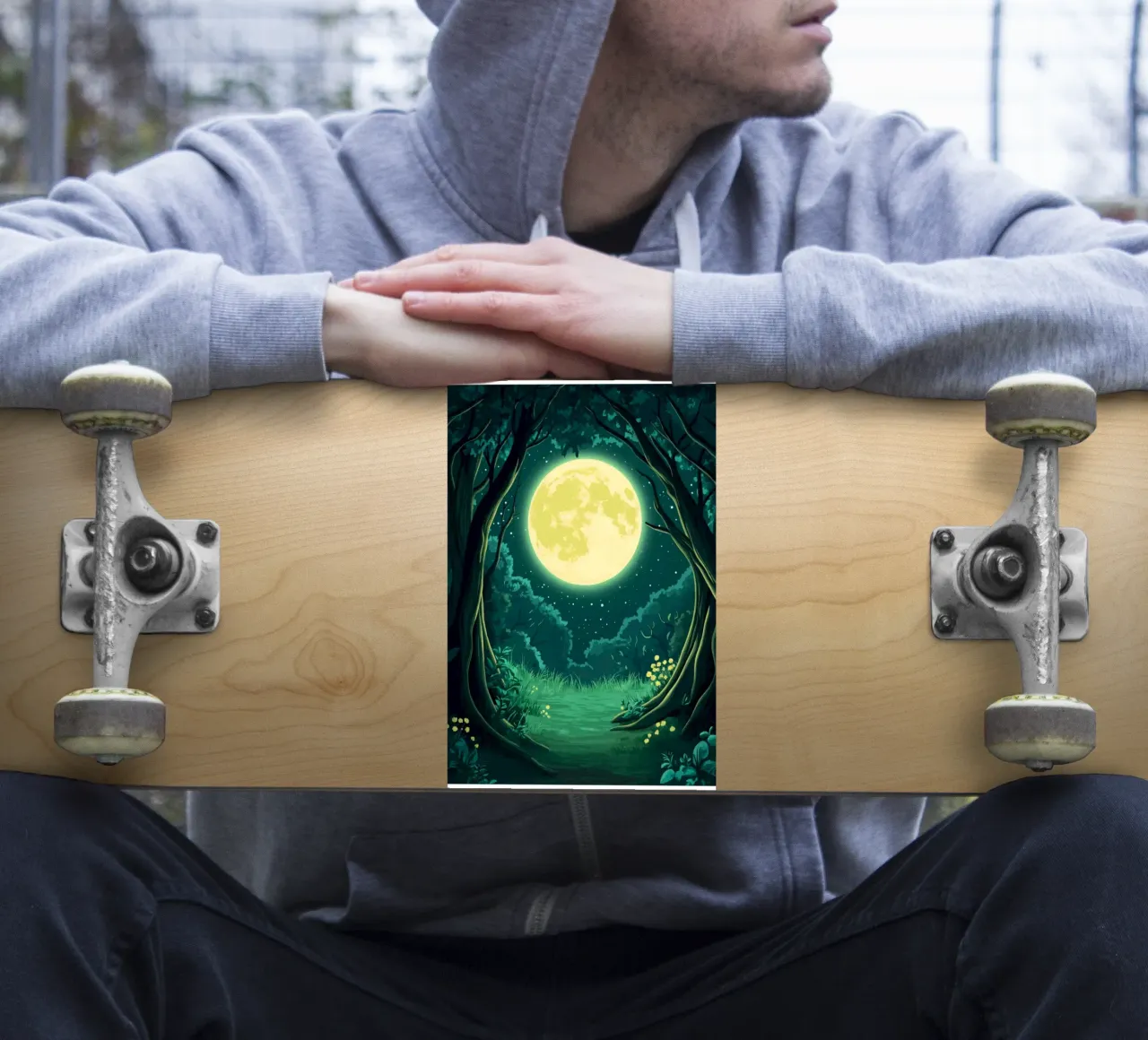 Full moon over a forest clearing at night sticker by pixelbull - medieval art and more