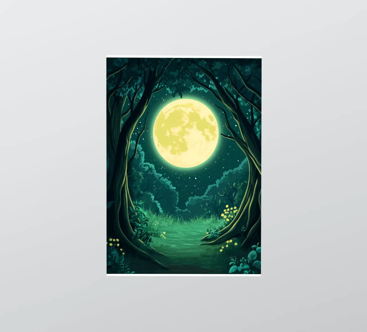 Full moon over a forest clearing at night sticker by pixelbull - medieval art and more