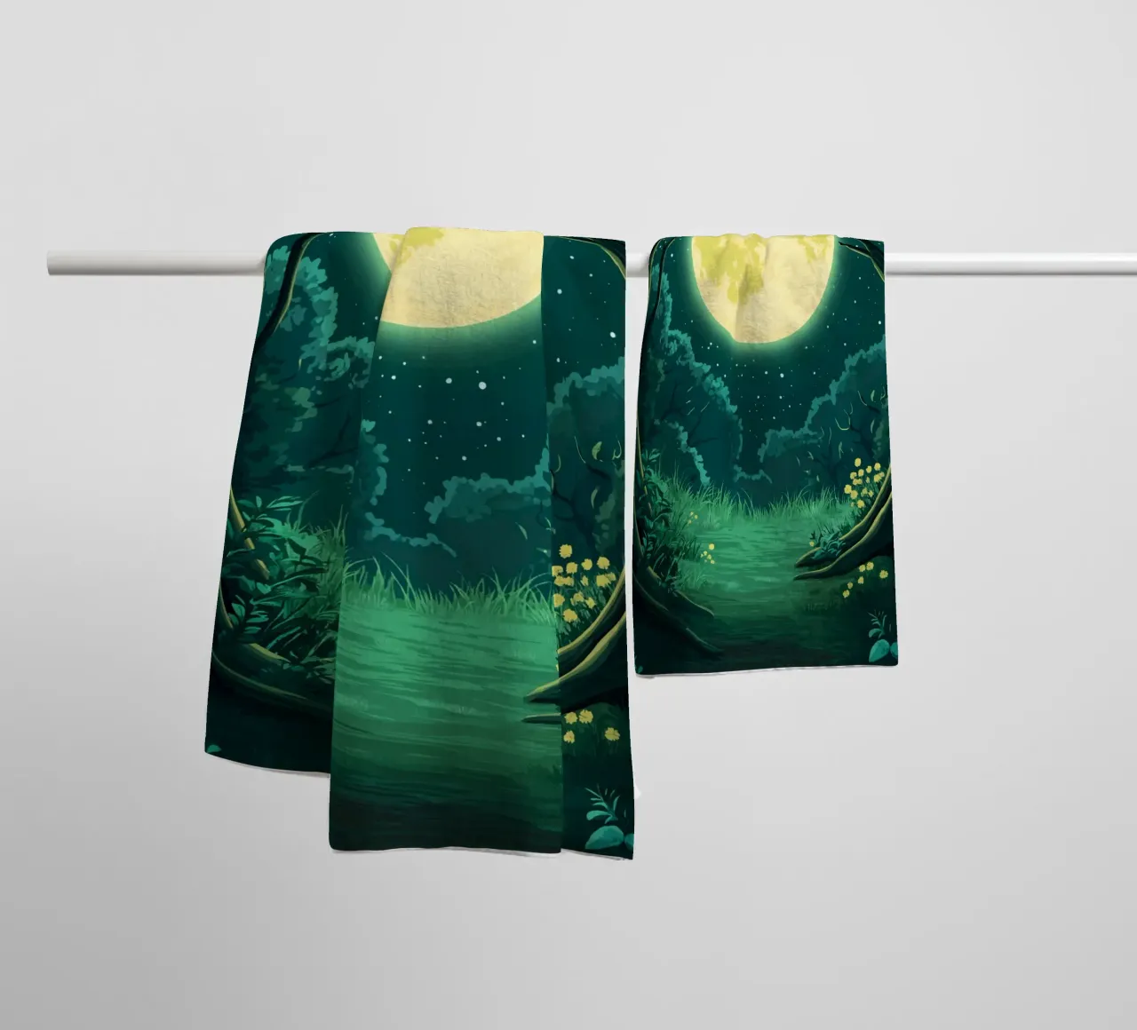 Pleine lune au-dessus d'une clairière nocturne serviette de bain de pixelbull - medieval art and more