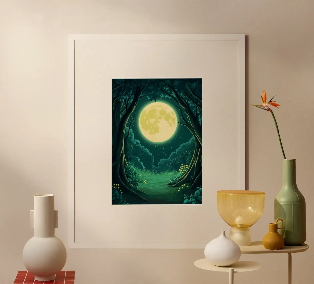 Pleine lune au-dessus d'une clairière nocturne hahnemühle de pixelbull - medieval art and more