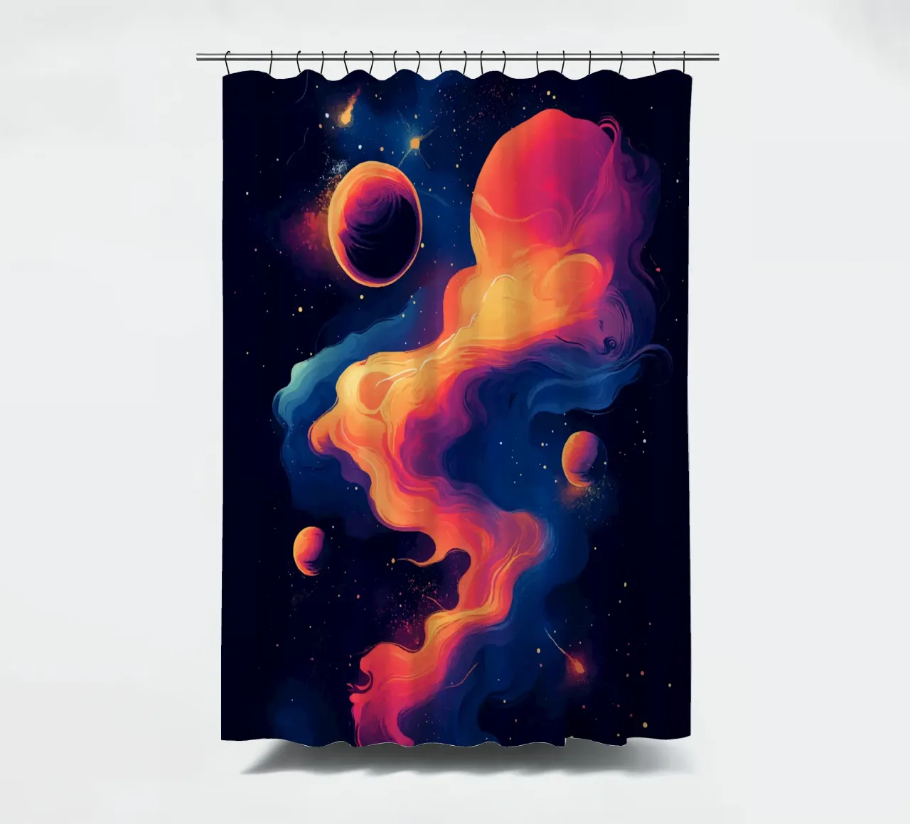 Sogni cosmici in una nebbia di colori tenda da doccia da pixelbull - medieval art and more