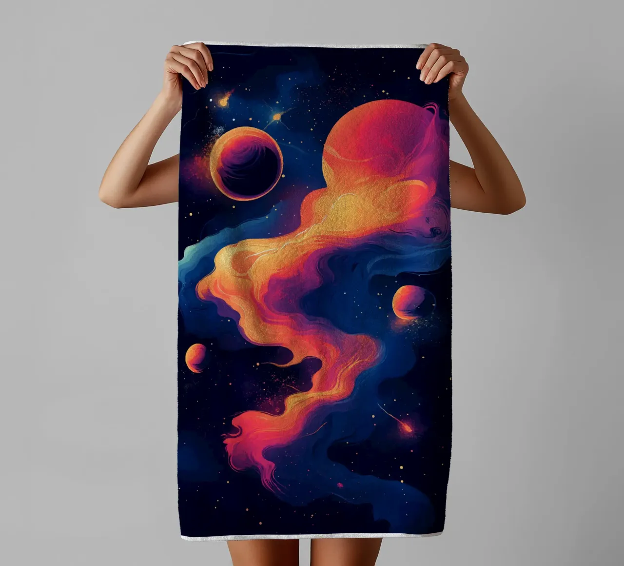 Cosmic dreams in a mist of colour towel by pixelbull - medieval art and more