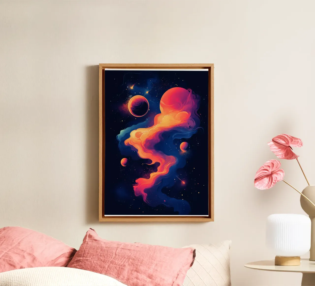 Sogni cosmici in una nebbia di colori tela con Cornice a cassetta da pixelbull - medieval art and more