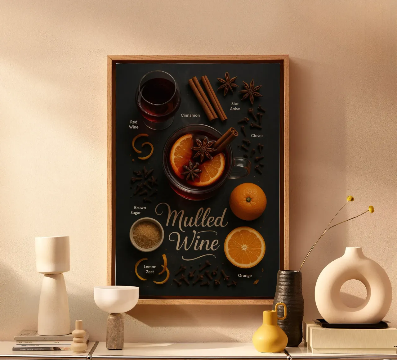 Poster sul vin brulé - Caldo cocktail invernale a base di vino rosso tela con Cornice a cassetta da Lootprint