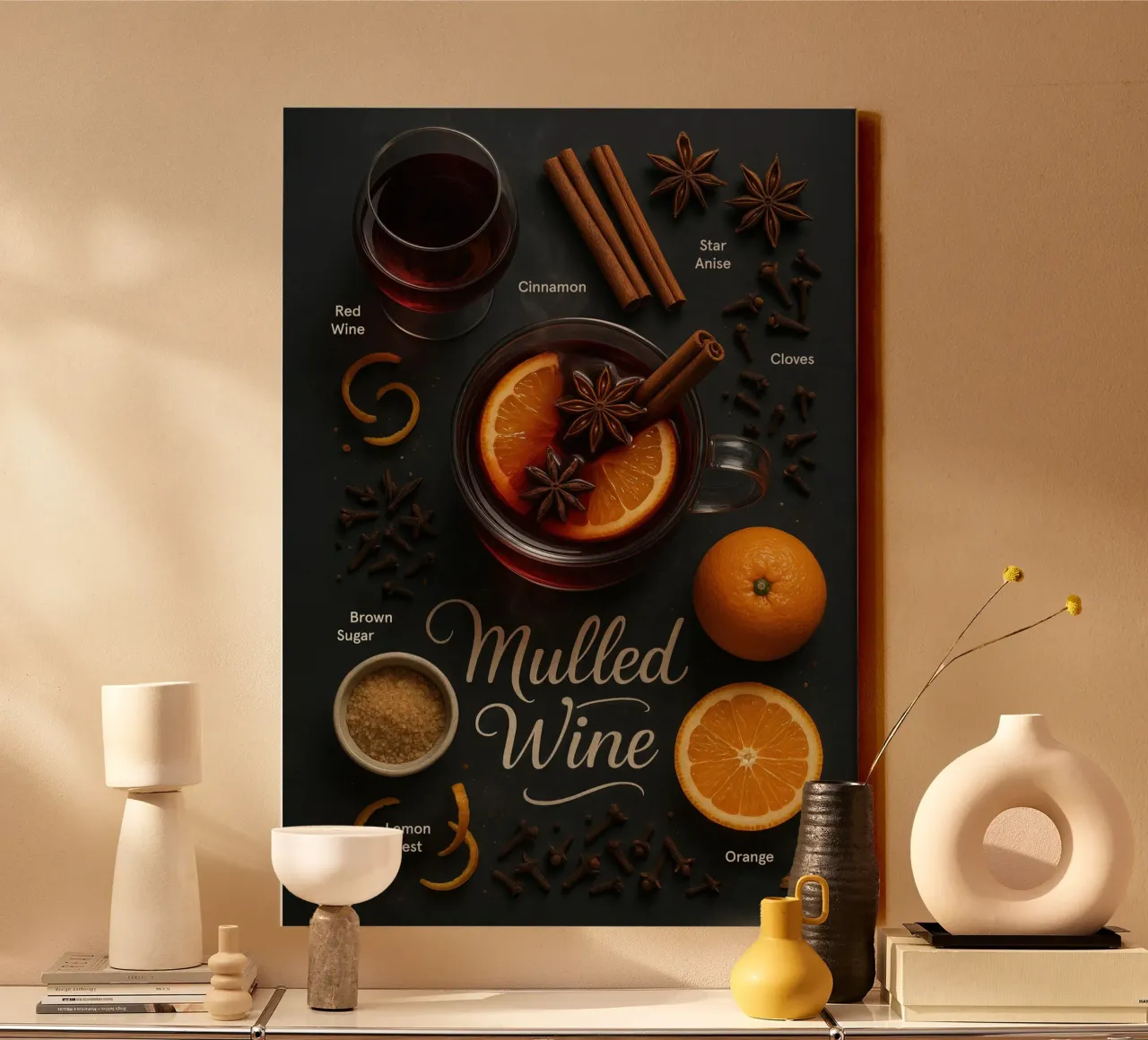 Poster sul vin brulé - Caldo cocktail invernale a base di vino rosso tela con Cornice a cassetta da Lootprint