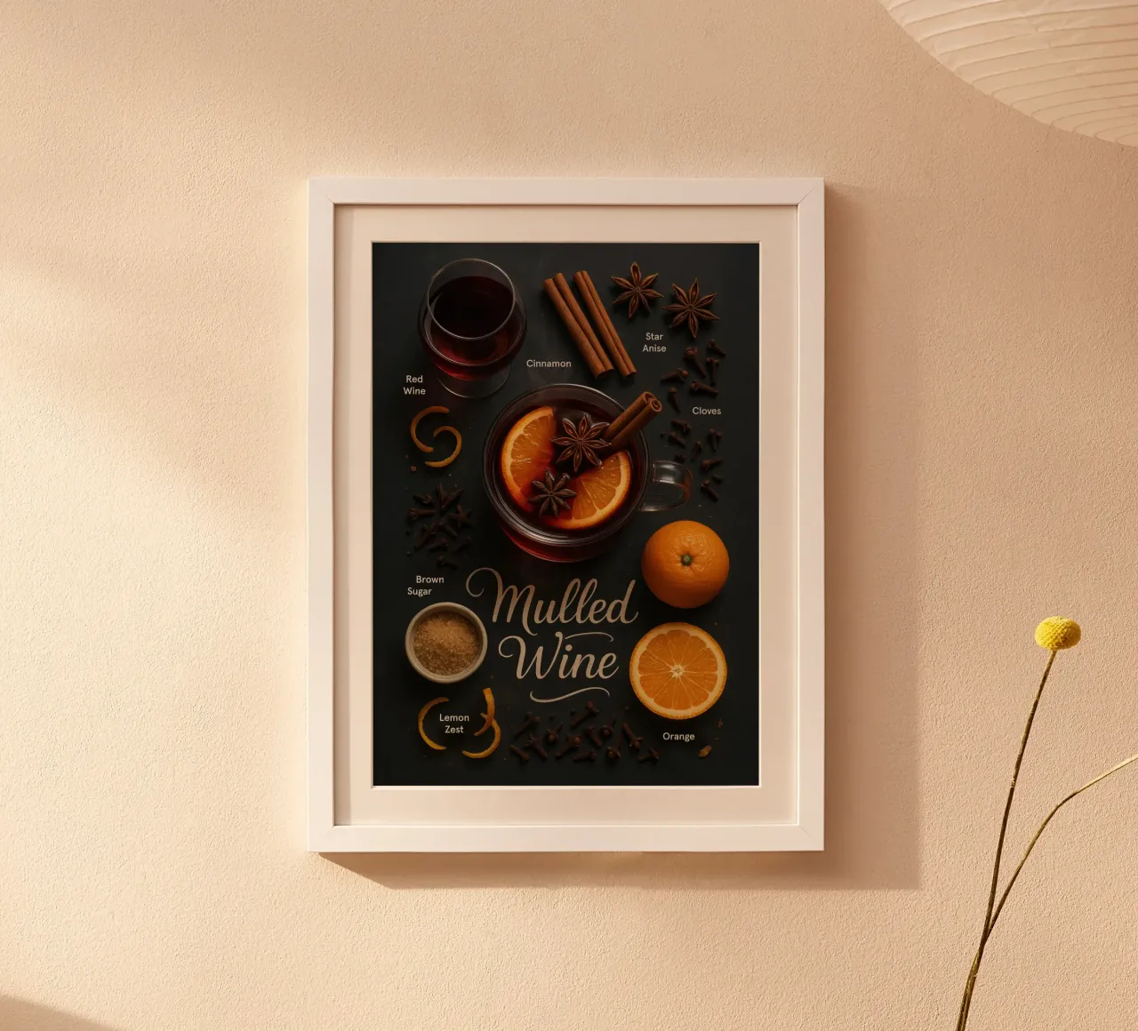 Poster sul vin brulé - Caldo cocktail invernale a base di vino rosso poster con telaio in legno da Lootprint