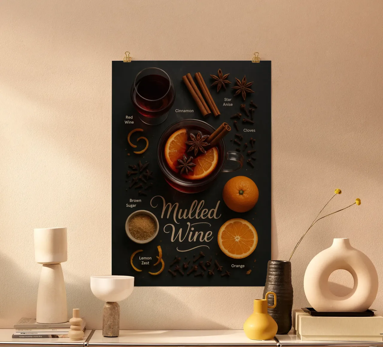 Poster sul vin brulé - Caldo cocktail invernale a base di vino rosso poster con telaio in legno da Lootprint