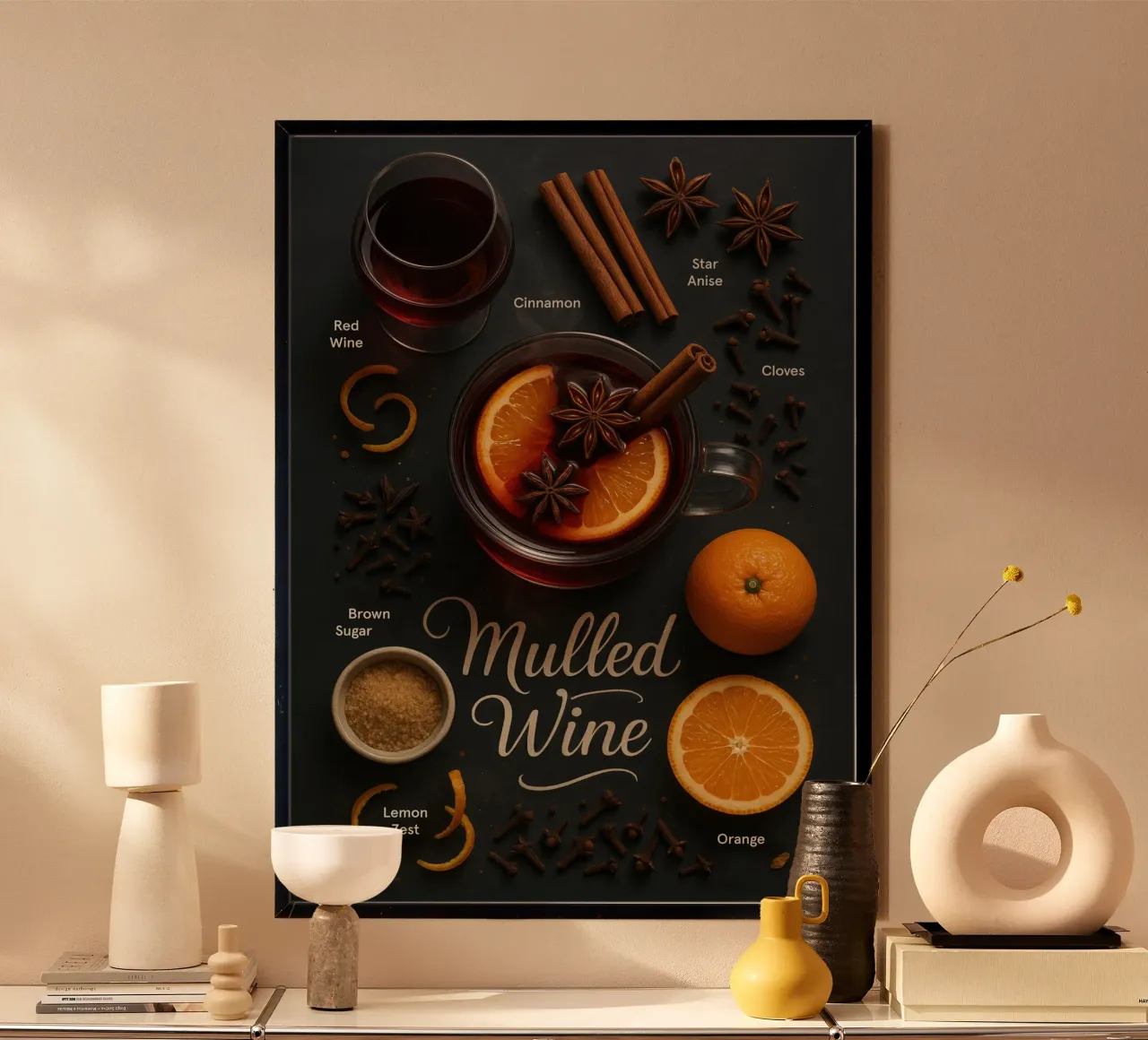 Poster sul vin brulé - Caldo cocktail invernale a base di vino rosso poster con telaio in legno da Lootprint