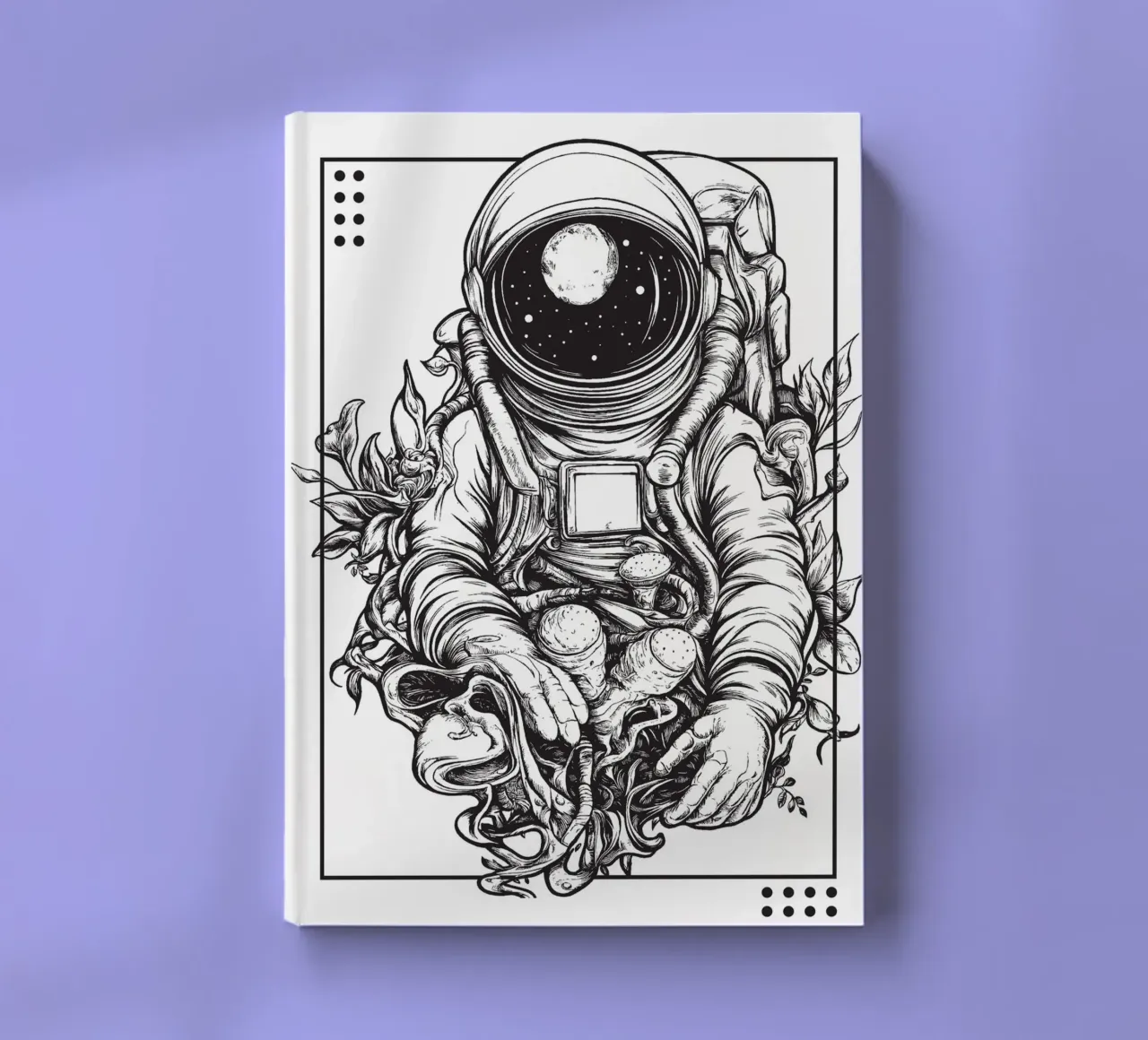 Astronauta con funghi e piante diario da pixelbull - medieval art and more