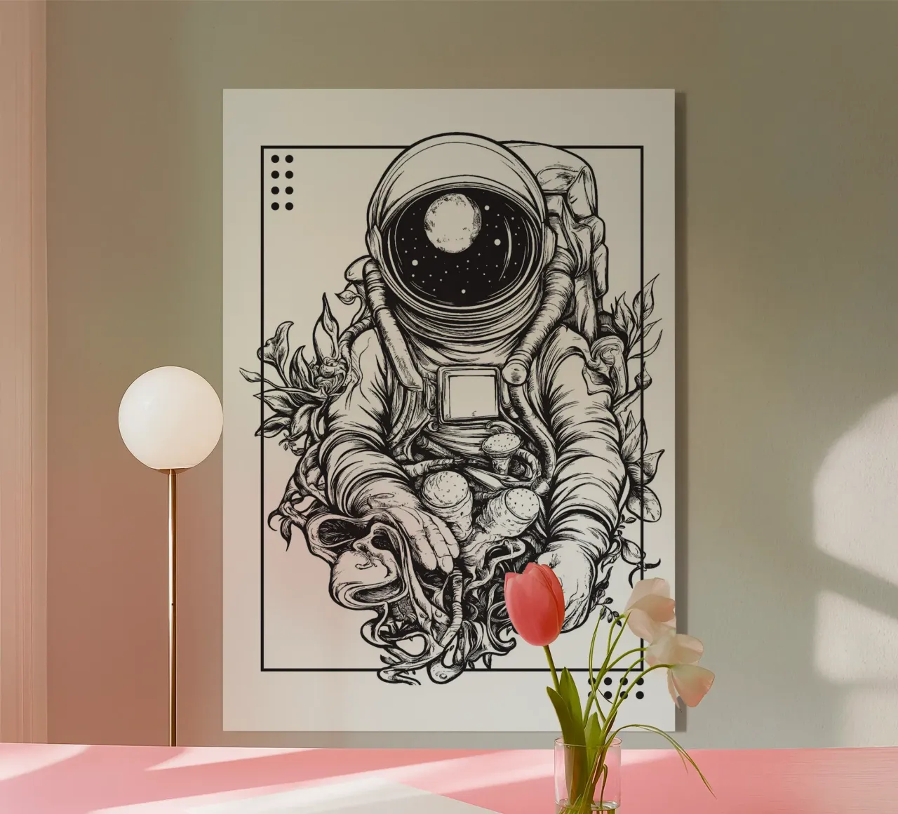 Astronauta con funghi e piante plexiglass da pixelbull - medieval art and more