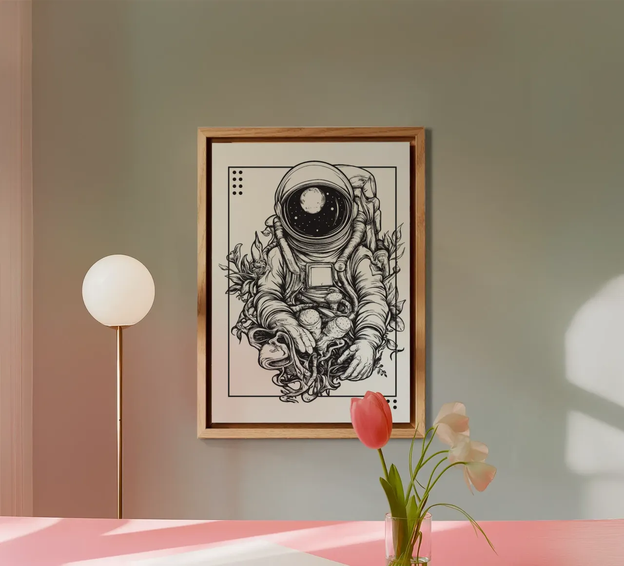 Astronauta con funghi e piante alluminio dibond da pixelbull - medieval art and more