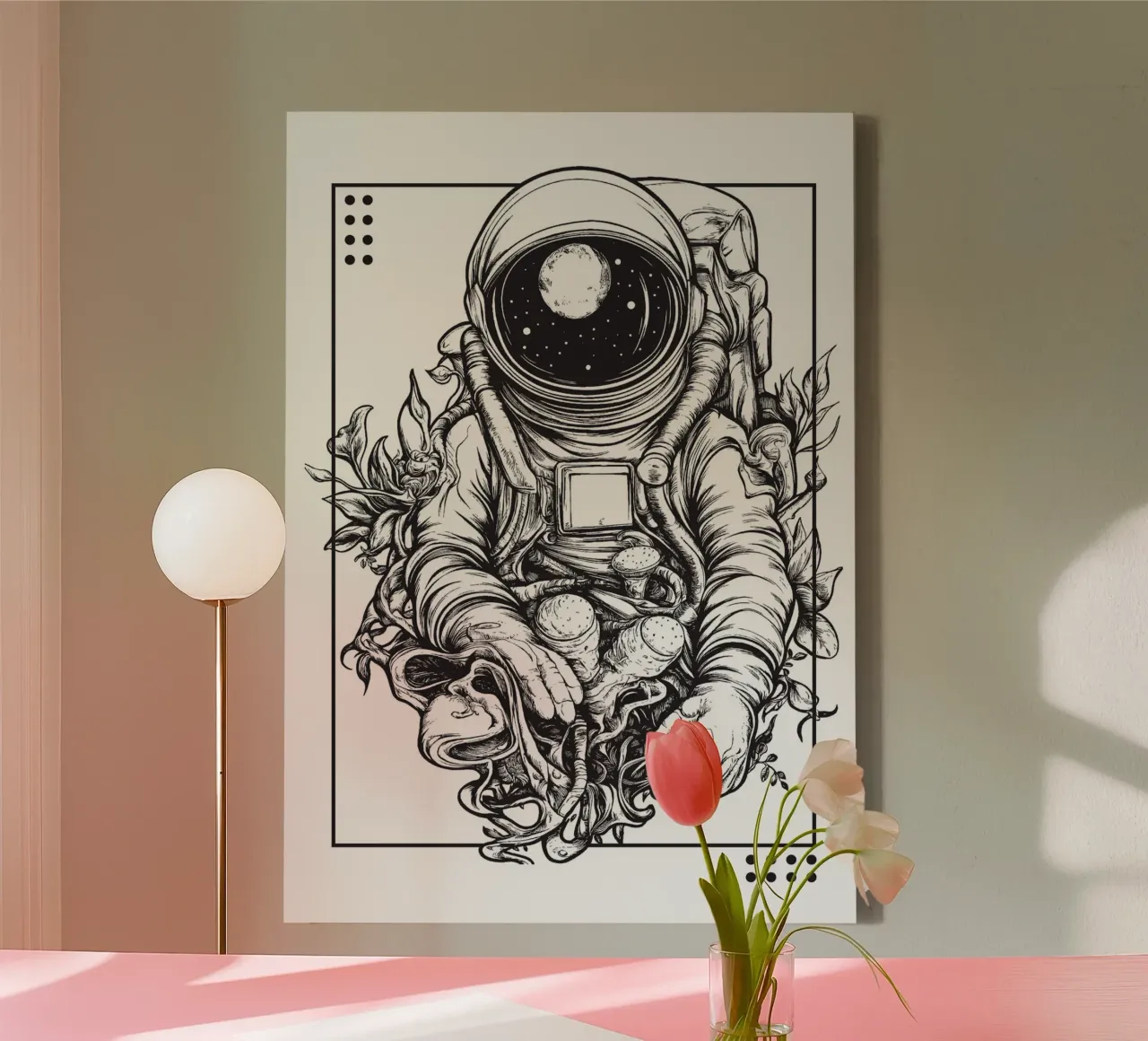 Astronauta con funghi e piante tela da pixelbull - medieval art and more