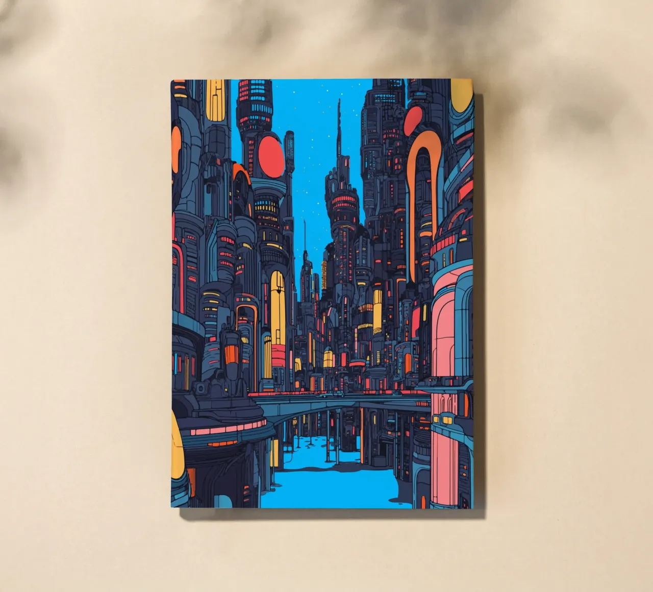 Futuristic megacity with neon lights notebook by pixelbull - medieval art and more
