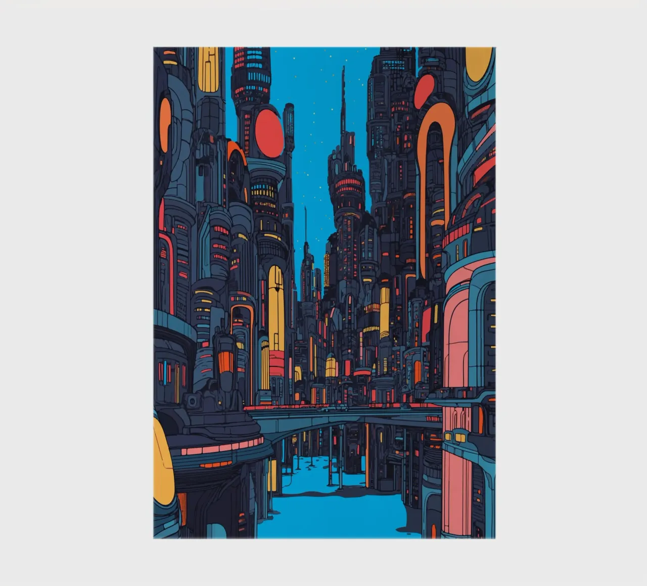 Futuristic megacity with neon lights notebook by pixelbull - medieval art and more