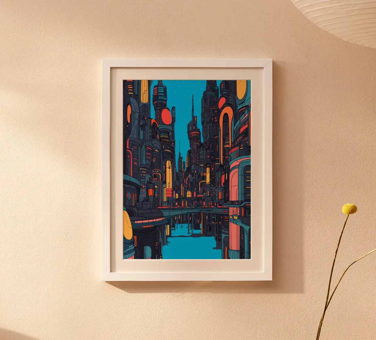Futuristic megacity with neon lights hahnemühle by pixelbull - medieval art and more