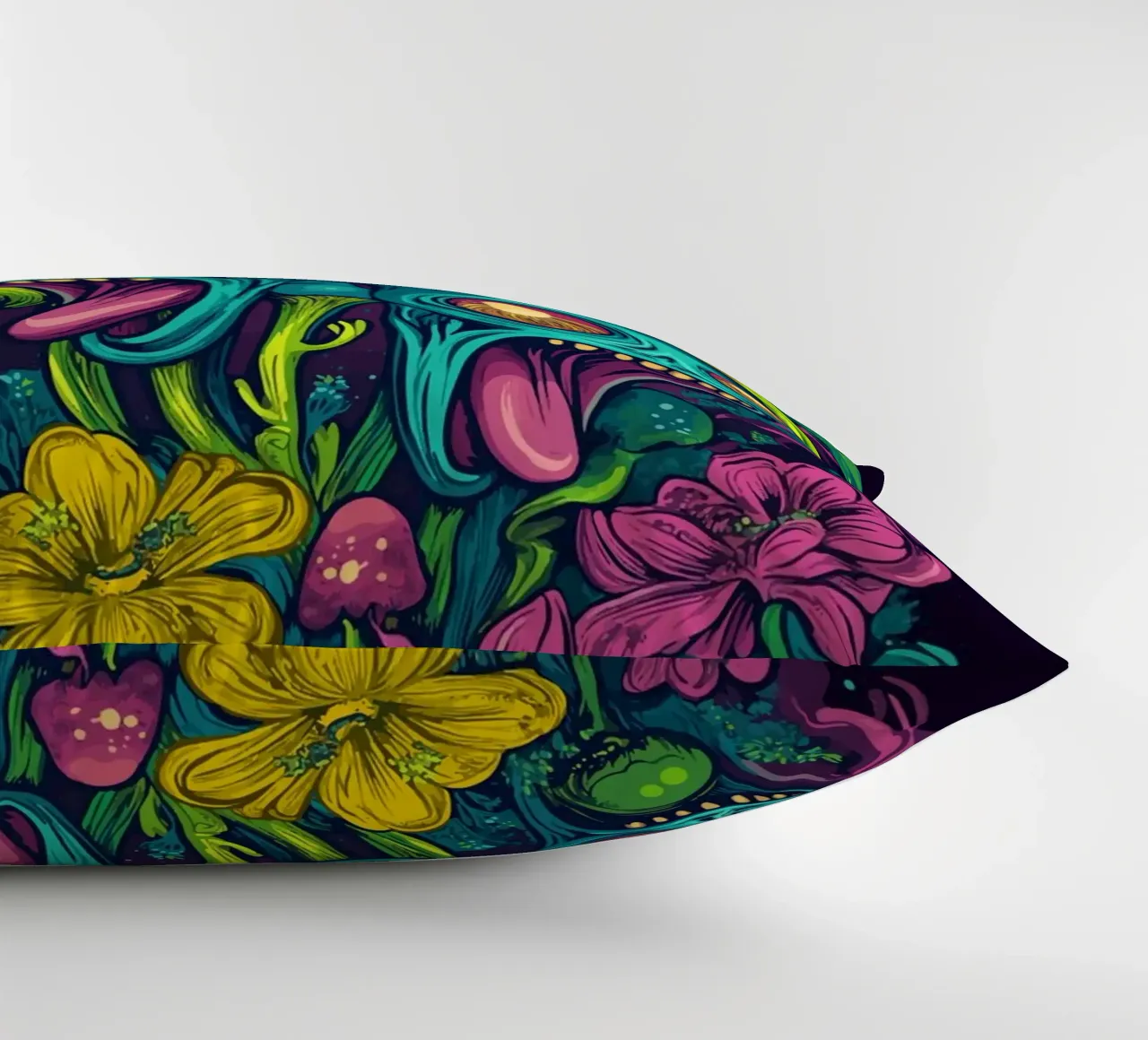 Psychedelische Alien-Pilze mit bunten Blumen Kissen von pixelbull - medieval art and more