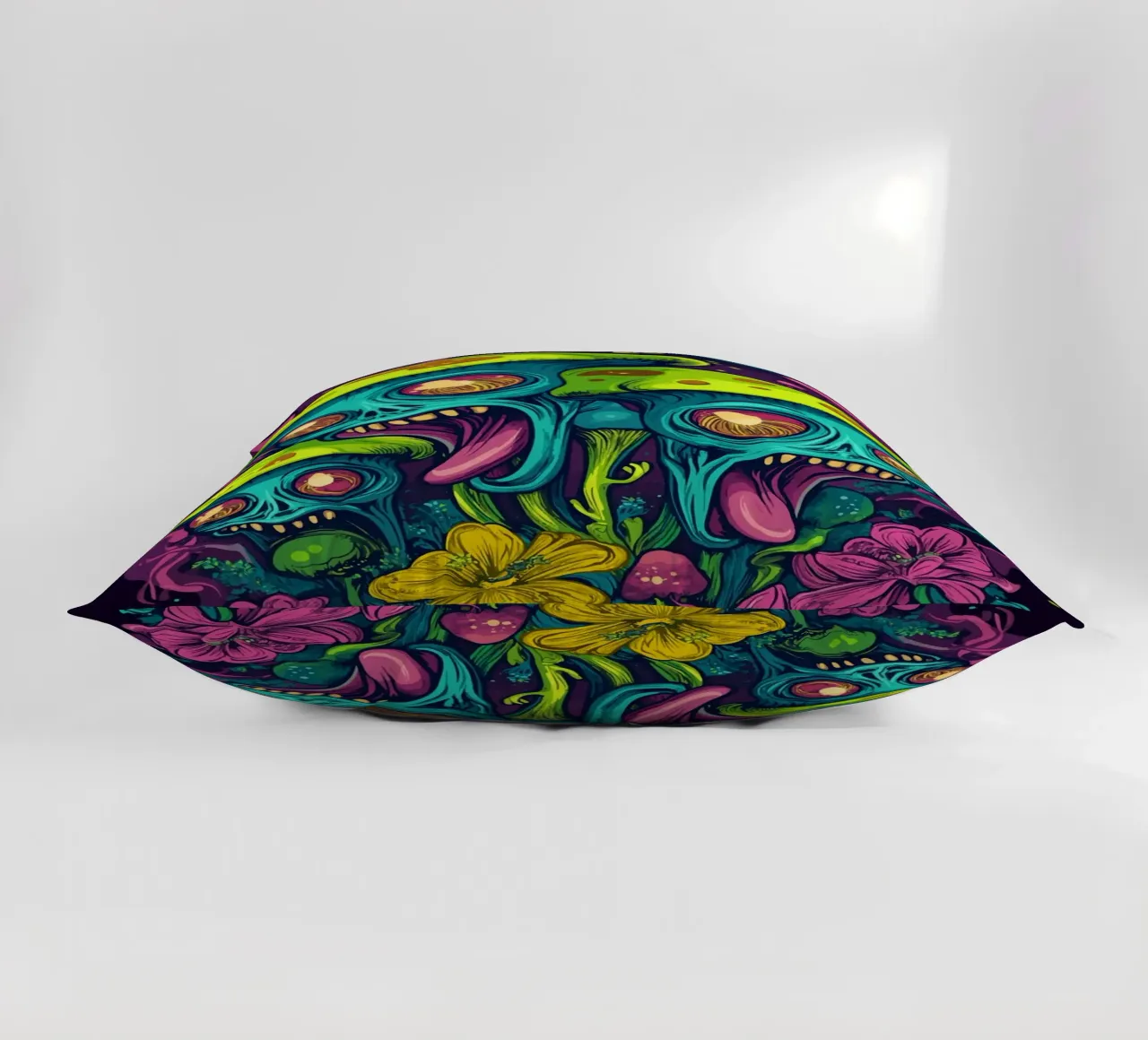 Psychedelische Alien-Pilze mit bunten Blumen Kissen von pixelbull - medieval art and more