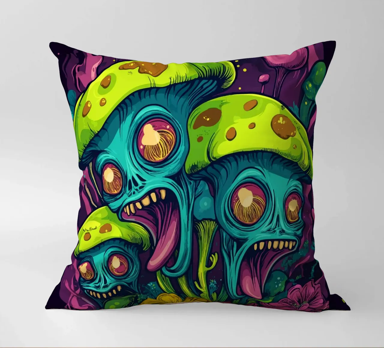 Psychedelische Alien-Pilze mit bunten Blumen Kissen von pixelbull - medieval art and more