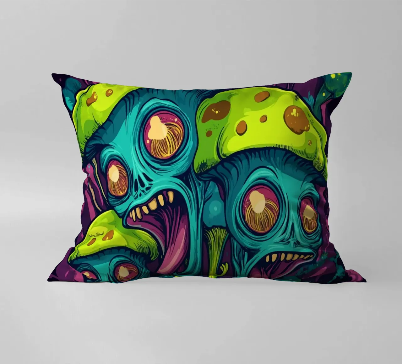 Psychedelische Alien-Pilze mit bunten Blumen Kissen von pixelbull - medieval art and more