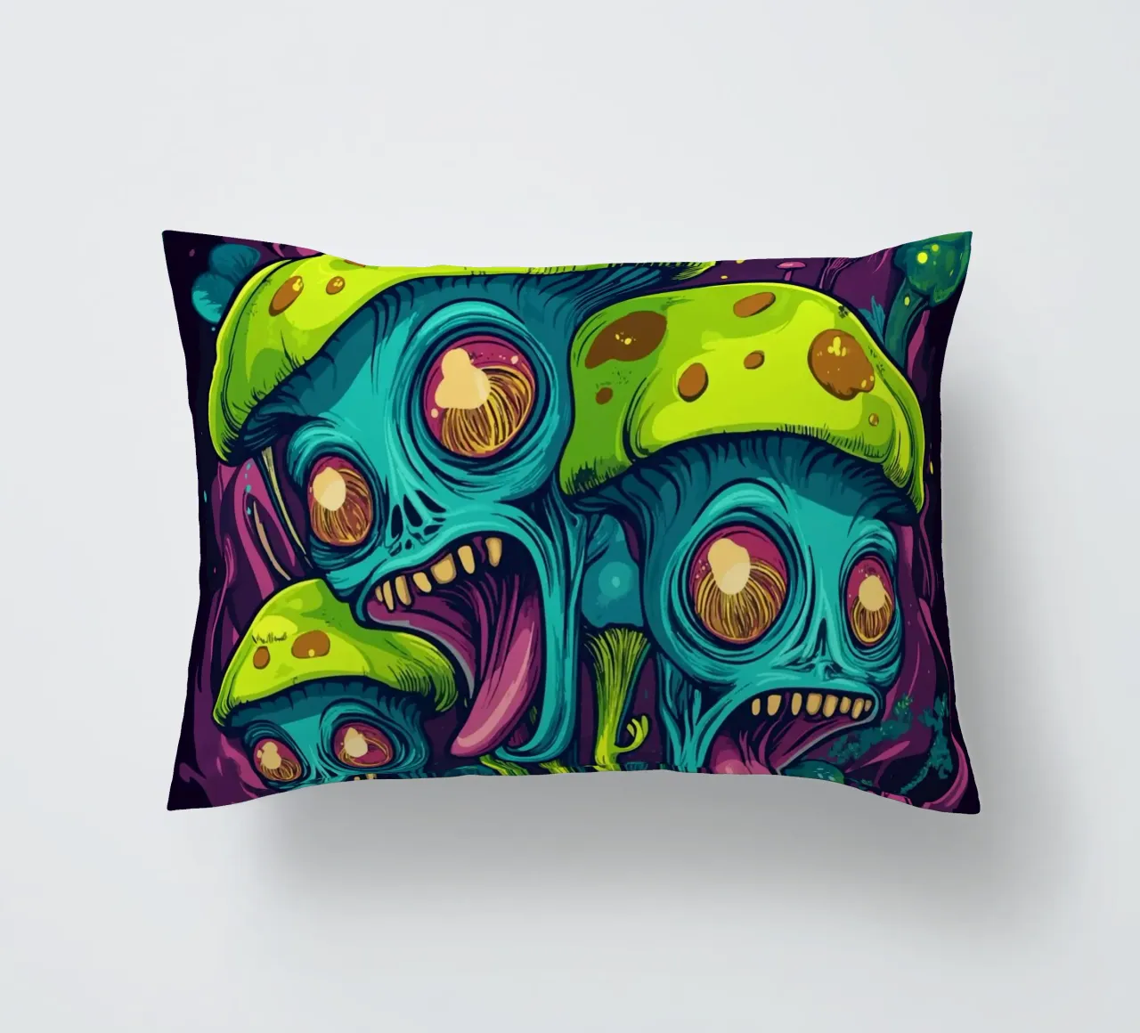 Psychedelische Alien-Pilze mit bunten Blumen Kissen von pixelbull - medieval art and more
