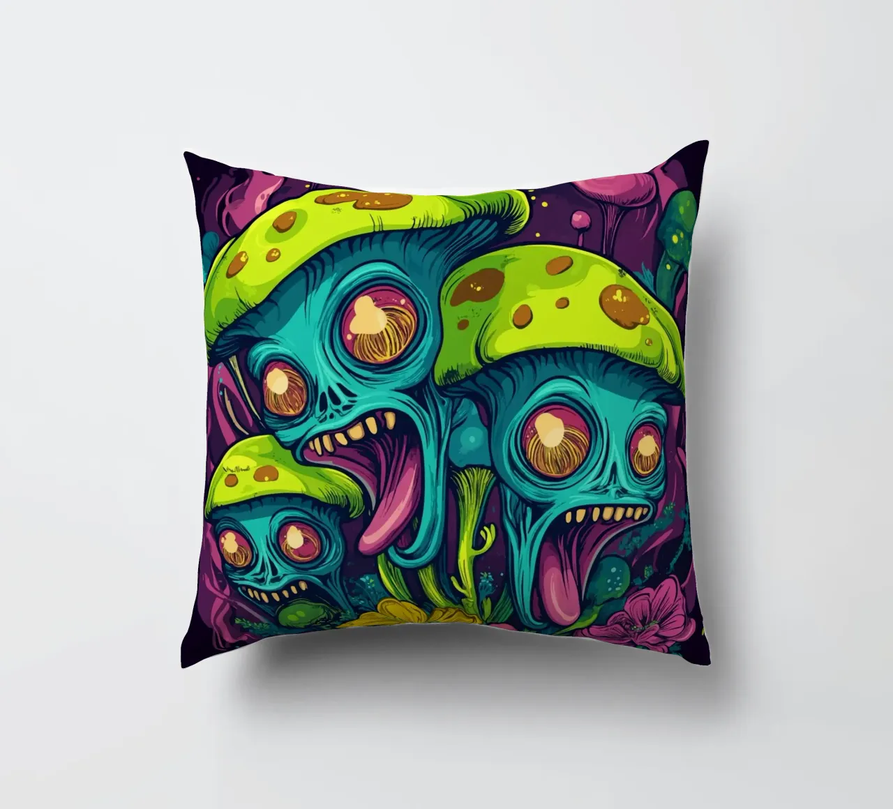 Psychedelische Alien-Pilze mit bunten Blumen Kissen von pixelbull - medieval art and more