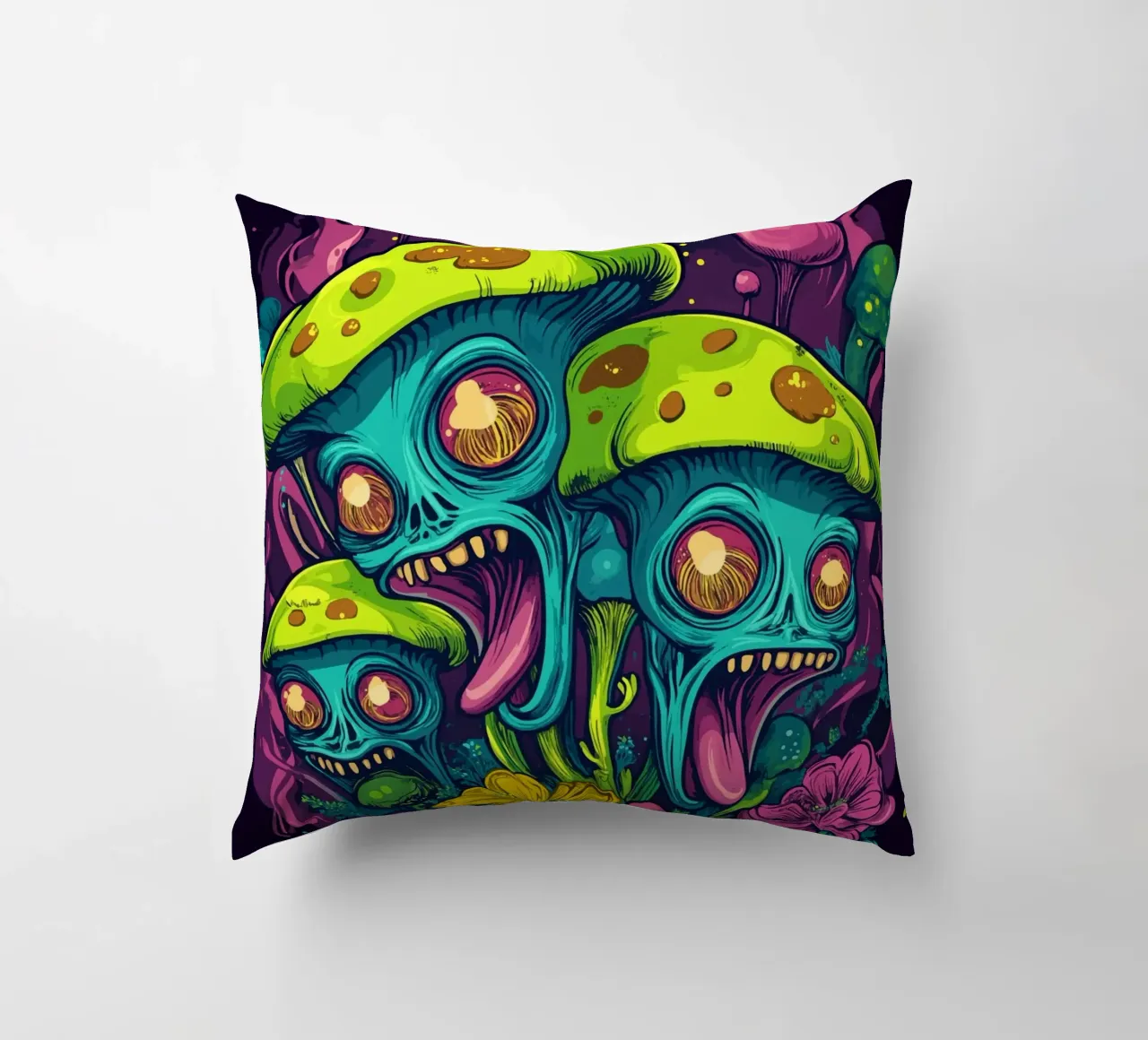 Psychedelische Alien-Pilze mit bunten Blumen Kissen von pixelbull - medieval art and more