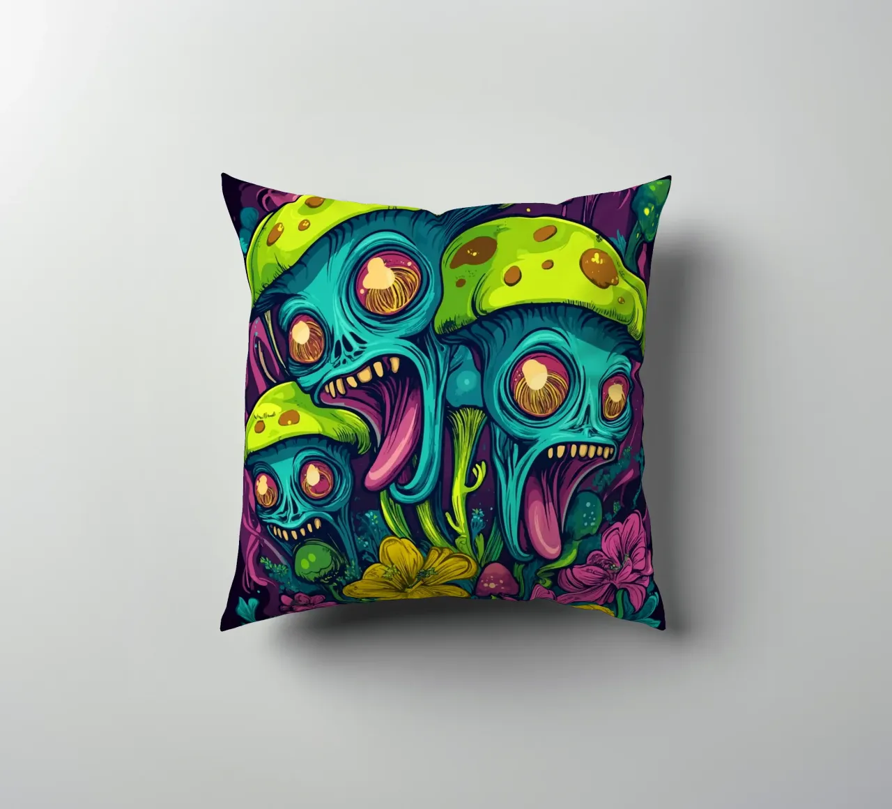 Psychedelische Alien-Pilze mit bunten Blumen Kissen von pixelbull - medieval art and more