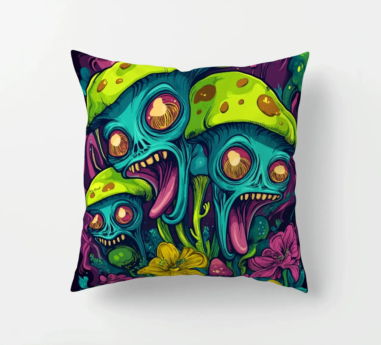 Psychedelische Alien-Pilze mit bunten Blumen Kissen von pixelbull - medieval art and more