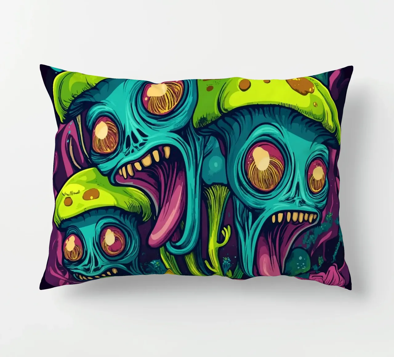 Psychedelische Alien-Pilze mit bunten Blumen Kissen von pixelbull - medieval art and more