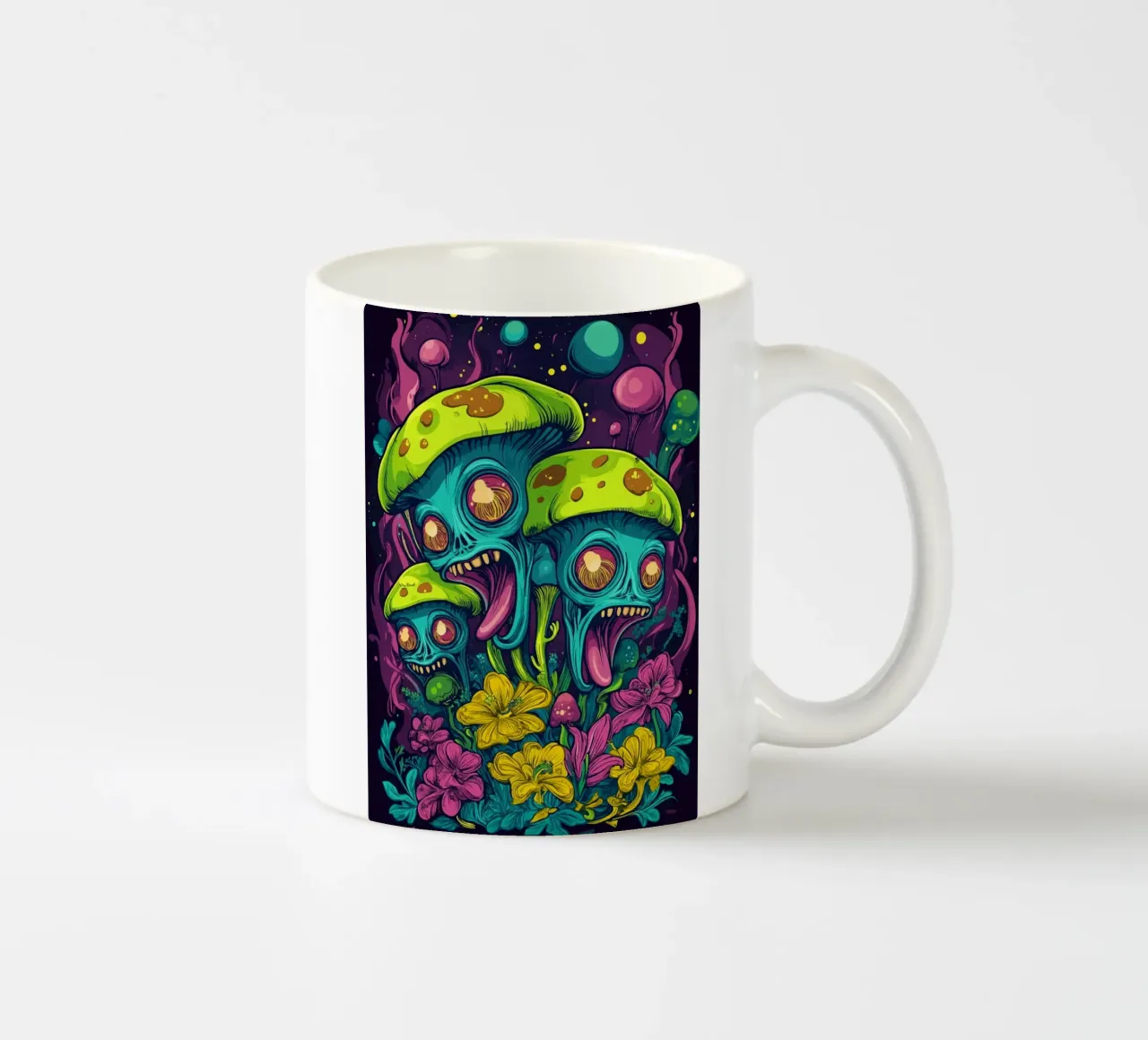 Funghi alieni psichedelici con fiori colorati tazza in ceramica da pixelbull - medieval art and more