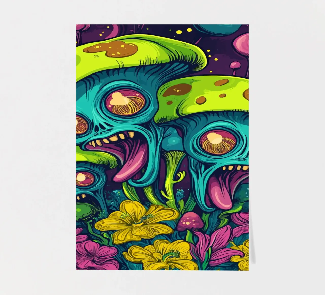 Psychedelische Alien-Pilze mit bunten Blumen Stickerbogen von pixelbull - medieval art and more