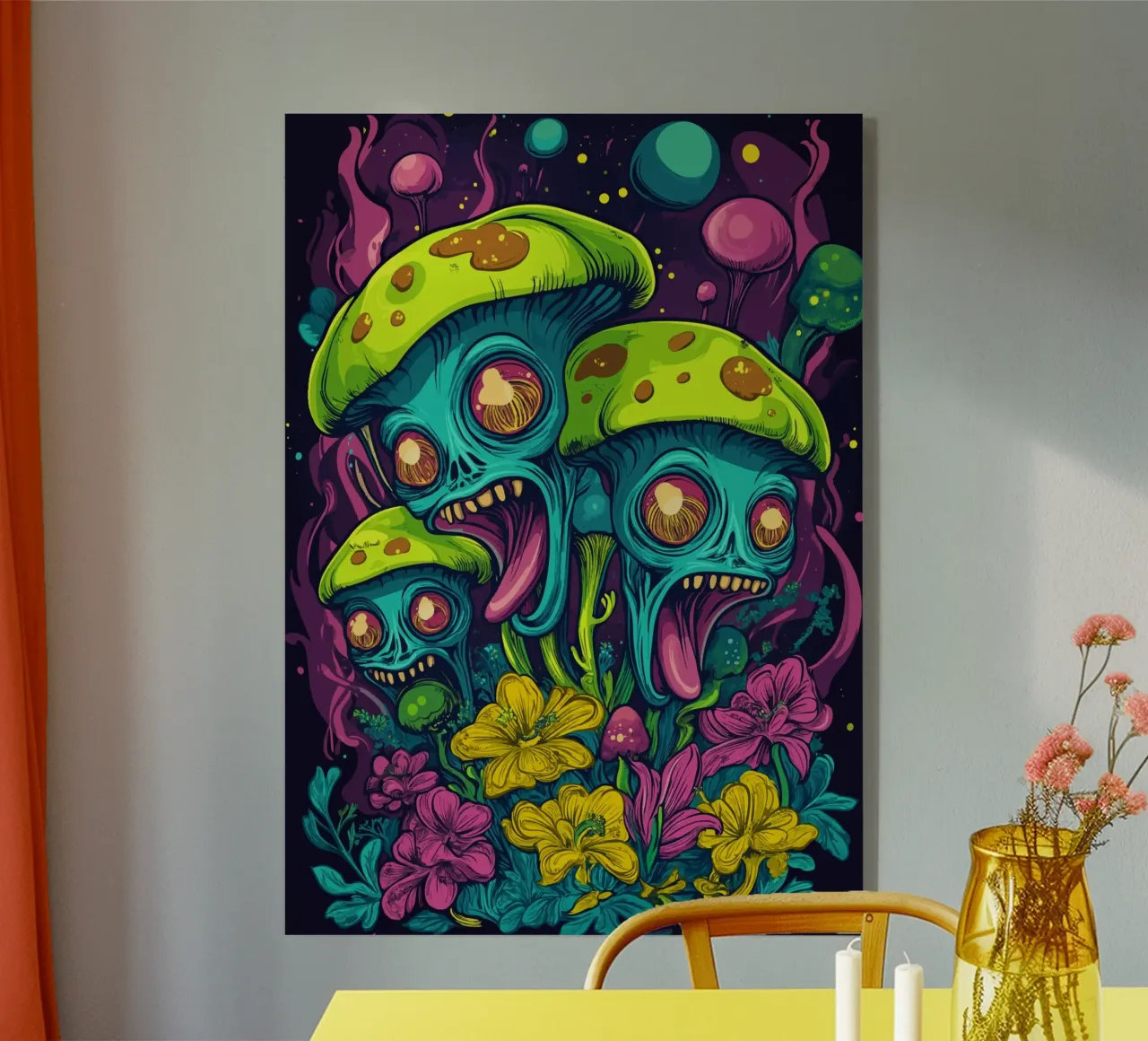 Psychedelische Alien-Pilze mit bunten Blumen Acryl-Glas von pixelbull - medieval art and more