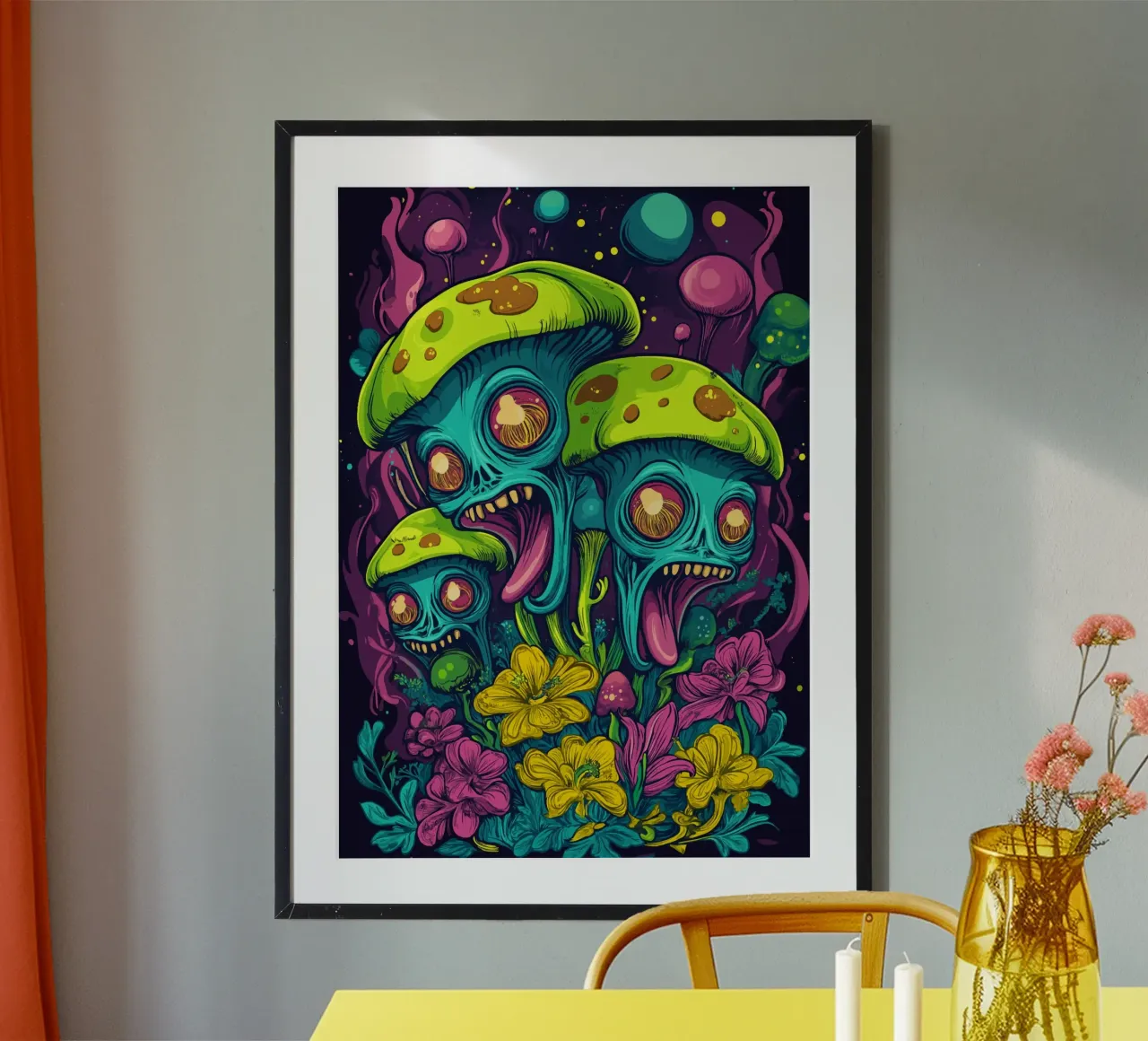 Setas alienígenas psicodélicas con flores de colores hahnemühle de pixelbull - medieval art and more